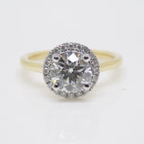 Aroca "Radiant Halo" 18ct Yellow Gold & White Gold Claws Lab Grown Round Brilliant Diamond Engagement Ring 1.66ct SKU 7707097