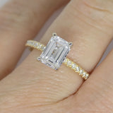 Aroca "Tara Grace" 18ct Yellow Gold and White Gold Claws Lab Grown Emerald Cut Diamond, Peek-a-boo Diamonds Engagement Ring 1.70ct SKU 7707098