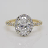 Aroca "Radiant Halo" 18ct Yellow Gold and White Gold Claws Lab Grown Oval Cut Diamond, Engagement Ring 1.73ct SKU 7707099