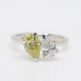 Platinum "Toi et Moi" Lab Grown 1.01ct Pear Fancy Vivid Yellow Diamond with Lab Grown 0.53ct Pear Diamond Ring SKU 7708002
