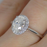 Aroca "Radiant Halo" Platinum Lab Grown Oval Diamond, Lab Grown Diamond Engagement Ring 1.28ct SKU 7707043