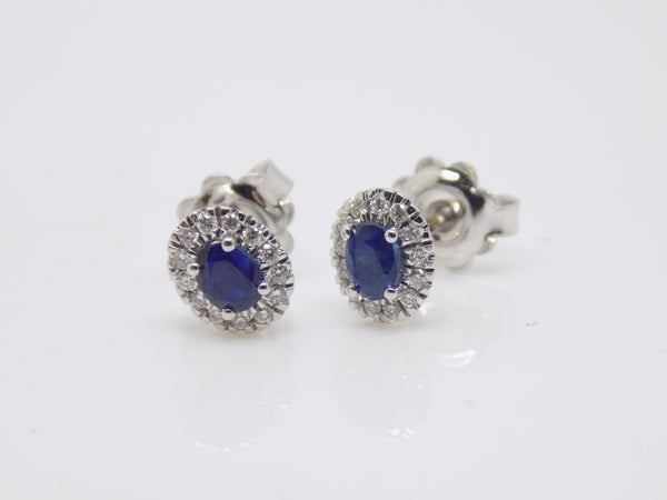 9ct White Gold Oval Sapphire & Diamond Halo Earrings SKU 1642053