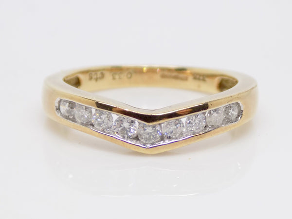9ct Yellow Gold Channel Set Round Brilliant Diamonds Wishbone Wedding/Eternity Ring 0.33ct SKU 4505027