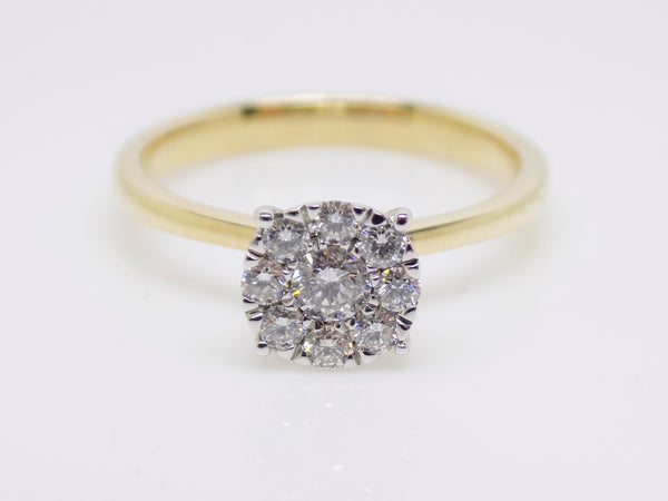 9ct Yellow Gold Solitaire Setting Diamond Cluster Engagement Ring 0.33ct SKU 8802161