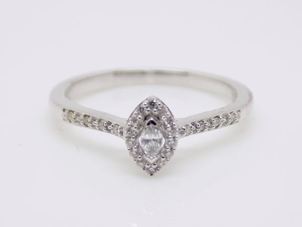 9ct White Gold Marquise Diamond, Diamond Halo/Shoulders Engagement Ring 0.10ct SKU 8802158