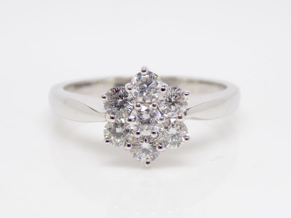 18ct White Gold Round Brilliant Diamond Flower Cluster Engagement Ring 0.75ct SKU 8803142