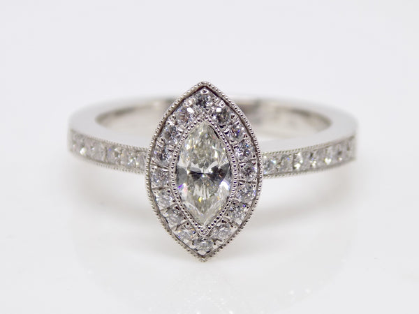 Platinum Marquise Diamond Halo Diamond Shoulders Engagement Ring 0.58ct SKU 8802090