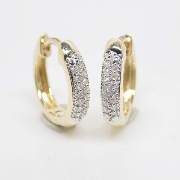 9ct Yellow Gold Pave Diamond Hoop Earrings 0.08ct SKU 1542900