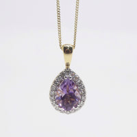 9ct Yellow Gold Pear Shape Amethyst and Diamond Pendant SKU 1551001