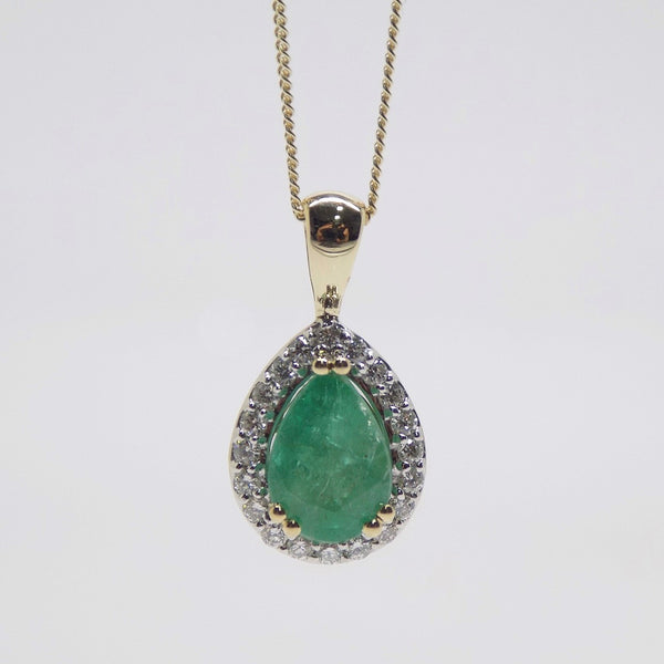 9ct Yellow Gold Pear Shape Emerald and Diamond Pendant SKU 1554002