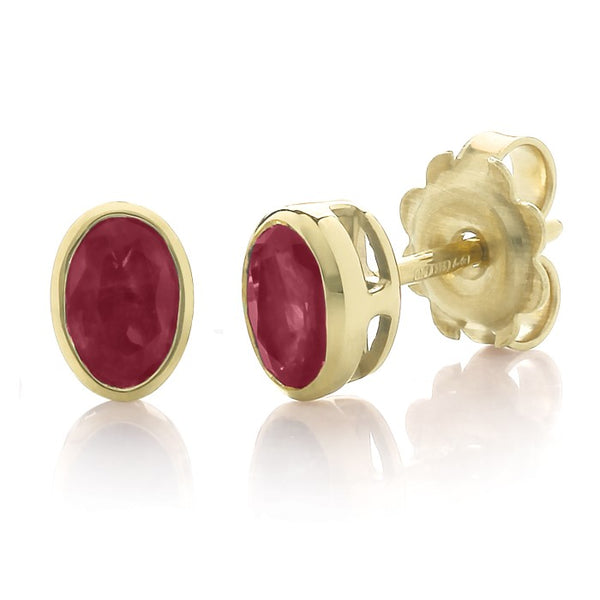 9ct Yellow Gold Oval Rubover Ruby Stud Earrings SKU 1556001