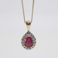 9ct Yellow Gold Pear Shape Ruby and Diamond Pendant SKU 1556002