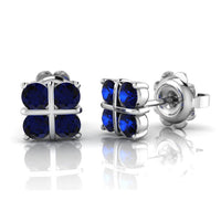 9ct White Gold 4 Round Sapphire Square Set Stud Earrings SKU 1657001