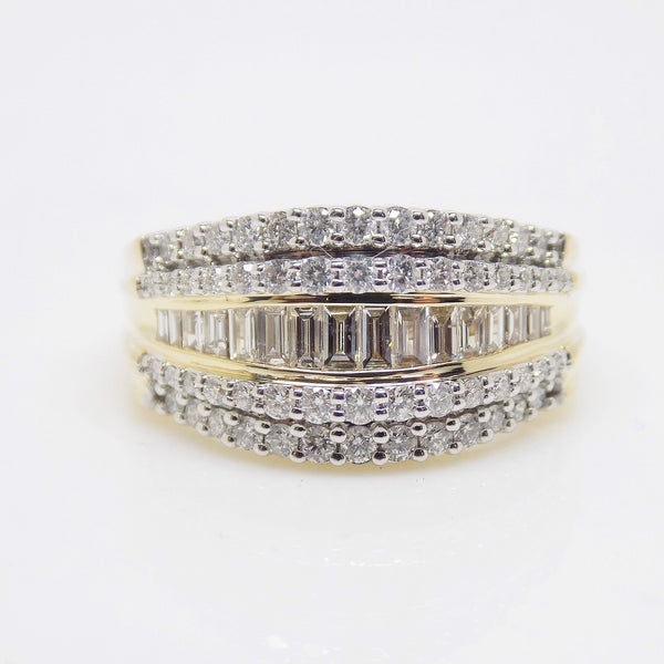 9ct Yellow Gold 5 Row Baguette & Round Brilliant Diamond Band 1.00ct SKU 4501900