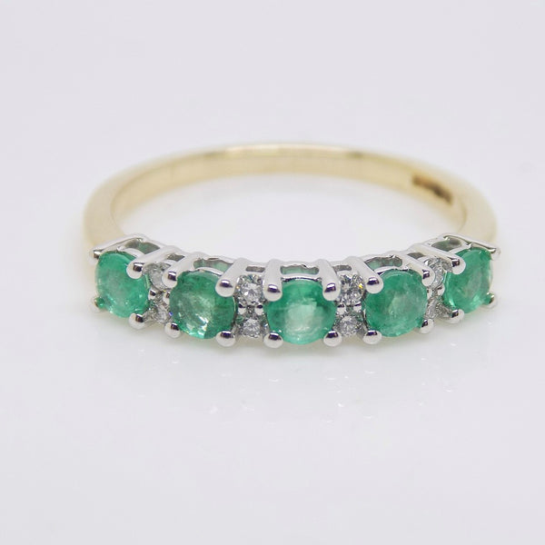 9ct Yellow Gold 5 Emerald 8 Diamond Claw Set Wedding/Eternity Ring SKU 5406900