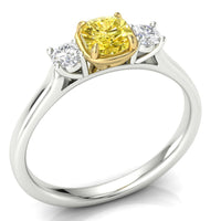 18ct White Gold Cushion Cut Fancy Intense Yellow Natural Diamonds Engagement Ring 0.52ct SKU 6378002