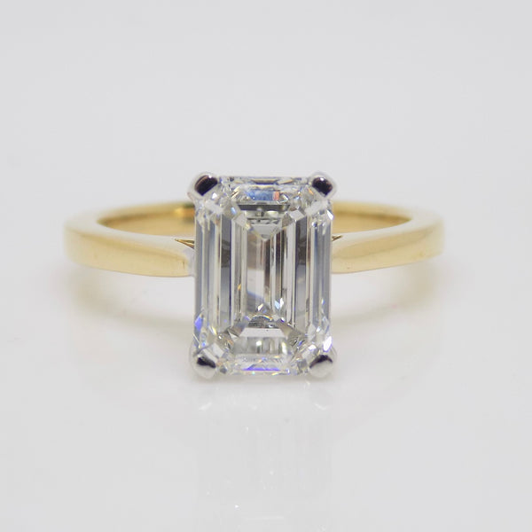 18ct Yellow Gold Emerald Cut Lab Grown Diamond Engagement Ring 3.07ct SKU 7707079