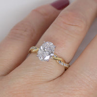 18ct Yellow Gold Oval Lab Grown Diamond, Diamond Set Twist Shank Engagement Ring 1.67ct SKU 7707102