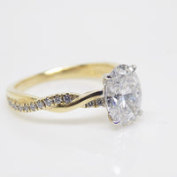 18ct Yellow Gold Oval Lab Grown Diamond, Diamond Set Twist Shank Engagement Ring 1.67ct SKU 7707102