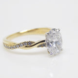 18ct Yellow Gold Oval Lab Grown Diamond, Diamond Set Twist Shank Engagement Ring 1.67ct SKU 7707102