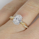 18ct Yellow Gold Oval Lab Grown Diamond, Diamond Set Twist Shank Engagement Ring 1.67ct SKU 7707102