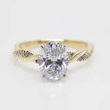 18ct Yellow Gold Oval Lab Grown Diamond, Diamond Set Twist Shank Engagement Ring 1.67ct SKU 7707102