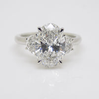 Platinum 3 Lab Grown Diamonds, Centre Oval and Half Moon Sides 3.01ct Engagement Ring SKU 7707108