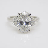 Platinum 3 Lab Grown Diamonds, Centre Oval and Half Moon Sides 3.01ct Engagement Ring SKU 7707108