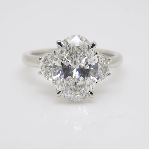 Platinum 3 Lab Grown Diamonds, Centre Oval and Half Moon Sides 3.01ct Engagement Ring SKU 7707108