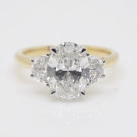 18CT Y/G and Platinum Head 3 Lab Grown Diamonds, Centre Oval and 2 side Half Moon, 2.01ct Engagement Ring SKU 7707109