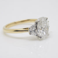 18CT Y/G and Platinum Head 3 Lab Grown Diamonds, Centre Oval and 2 side Half Moon, 2.01ct Engagement Ring SKU 7707109