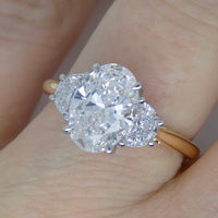 18CT Y/G and Platinum Head 3 Lab Grown Diamonds, Centre Oval and 2 side Half Moon, 2.01ct Engagement Ring SKU 7707109