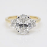 18CT Y/G and Platinum Head 3 Lab Grown Diamonds, Centre Oval and 2 side Half Moon, 2.01ct Engagement Ring SKU 7707109