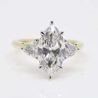 18CT YG and Platinum Head 3 Lab Grown Diamonds, Centre Marquise side Rounded Trillions 2.04ct Engagement Ring SKU 7707110