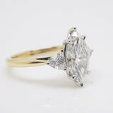 18CT YG and Platinum Head 3 Lab Grown Diamonds, Centre Marquise side Rounded Trillions 2.04ct Engagement Ring SKU 7707110