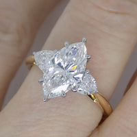 18CT YG and Platinum Head 3 Lab Grown Diamonds, Centre Marquise side Rounded Trillions 2.04ct Engagement Ring SKU 7707110