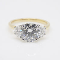 18CT YG and Platinum Head 3 Lab Grown Diamonds, Centre Round and 2 Half Moon Sides 2.08ct Engagement Ring SKU 7707111