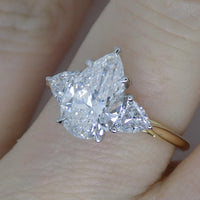 18CT YG and Platinum Head 3 Lab Grown Diamonds, Centre Pear and 2 Rounded Trillion Sides, 2.04ct Engagement Ring SKU 7707112