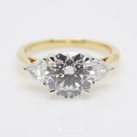 18CT YG and Platinum Head 3 Lab Grown Diamonds, Centre Round and 2 Rounded Trillion Sides 2.07ct Engagement Ring SKU 7707113