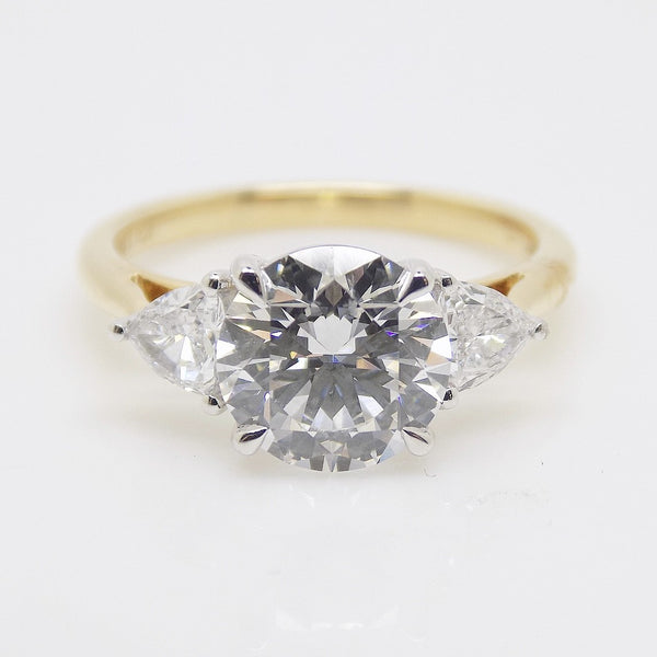 18CT YG and Platinum Head 3 Lab Grown Diamonds, Centre Round and 2 Rounded Trillion Sides 2.57ct Engagement Ring SKU 7707113