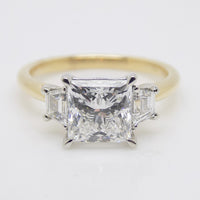 18CT YG and Platinum Head 3 Lab Grown Diamonds, Centre Princess Cut and Step Cut Trapezoid Sides 2.09ct Engagement Ring SKU 7707114