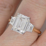 18CT YG and Platinum Head 3 Lab Grown Diamonds, Centre Emerald Cut and side Step Cut Trapezoids 3.03ct Engagement Ring SKU 7707115