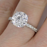 Platinum Round Brilliant Lab Grown Diamond Ring, Diamond Shank, Hidden Halo 3.03ct Engagement Ring SKU 7707116