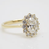 18ct Yellow Gold and Yellow Gold Claws Lab Grown Oval Diamond Halo Ring 1.47CT SKU 7707122