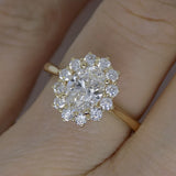 18ct Yellow Gold and Yellow Gold Claws Lab Grown Oval Diamond Halo Ring 1.47CT SKU 7707122
