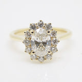 18ct Yellow Gold and Yellow Gold Claws Lab Grown Oval Diamond Halo Ring 1.47CT SKU 7707122