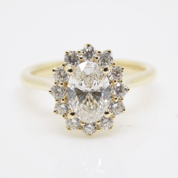 18ct Yellow Gold and Yellow Gold Claws Lab Grown Oval Diamond Halo Ring 1.47CT SKU 7707122