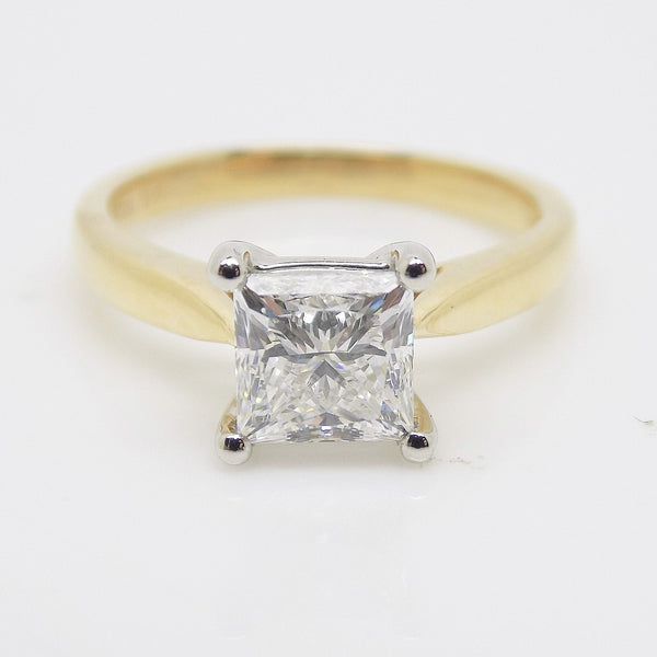 18ct Yellow Gold and White Gold Head, Princess Cut Lab Grown Diamond Engagement Ring 1.50ct SKU 7707124