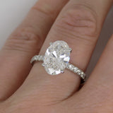 Platinum Oval Cut Lab Grown Diamond, Diamond Shoulder, Hidden Diamond Halo 3.45ct SKU 7707132