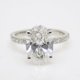 Platinum Oval Cut Lab Grown Diamond, Diamond Shoulder, Hidden Diamond Halo 3.45ct SKU 7707132